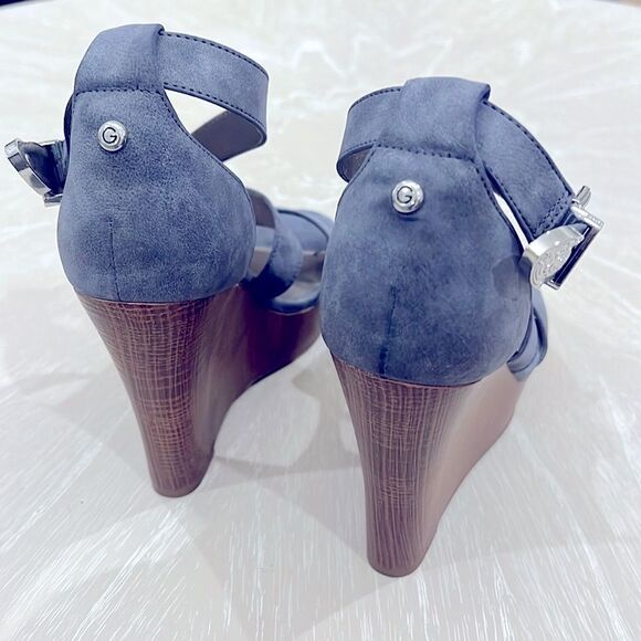 G By Guess Womens Blue Suede Adjustable Strap Buckle Wedge Strappy Heel Size 7.5 - Picture 8 of 10